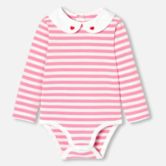 Jacadi Pink and White Striped Baby Girl Cotton Long-Sleeved Bodysuit - Size 12M - Picture 1 of 12